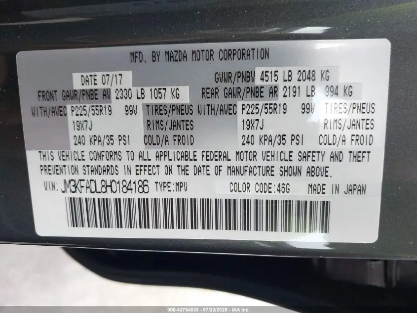 VIN: JM3KFADL8H0184186 | MAZDA CX-5 2017 GRAND TOURING Gray 2.5L I