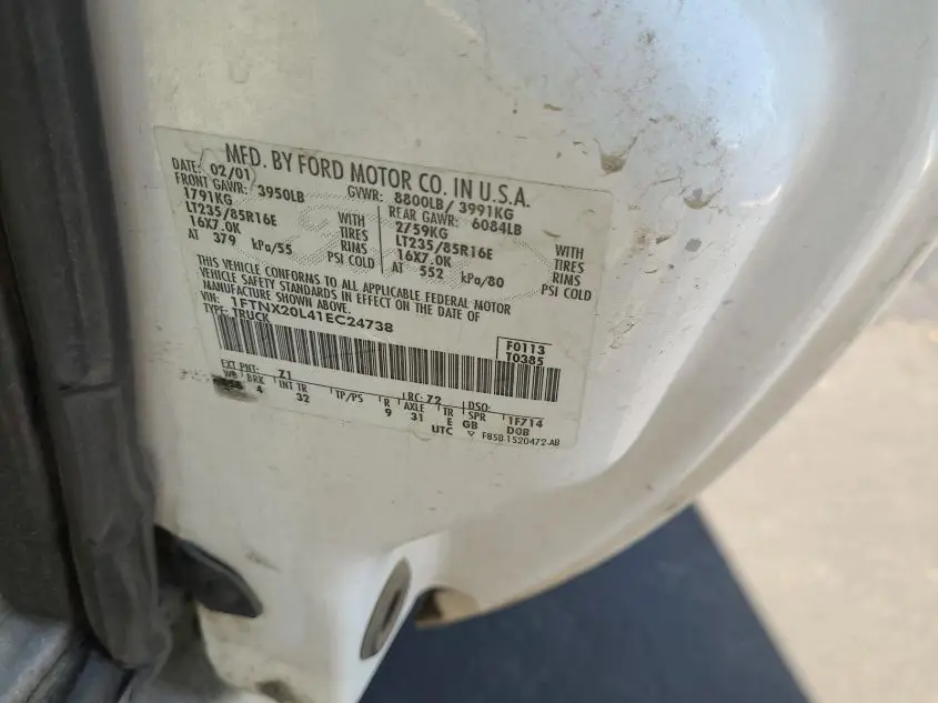 FORD SUPER DUTY F-250 2001. Lot# 42832778. VIN 1FTNX20L41EC24738. Photo 1